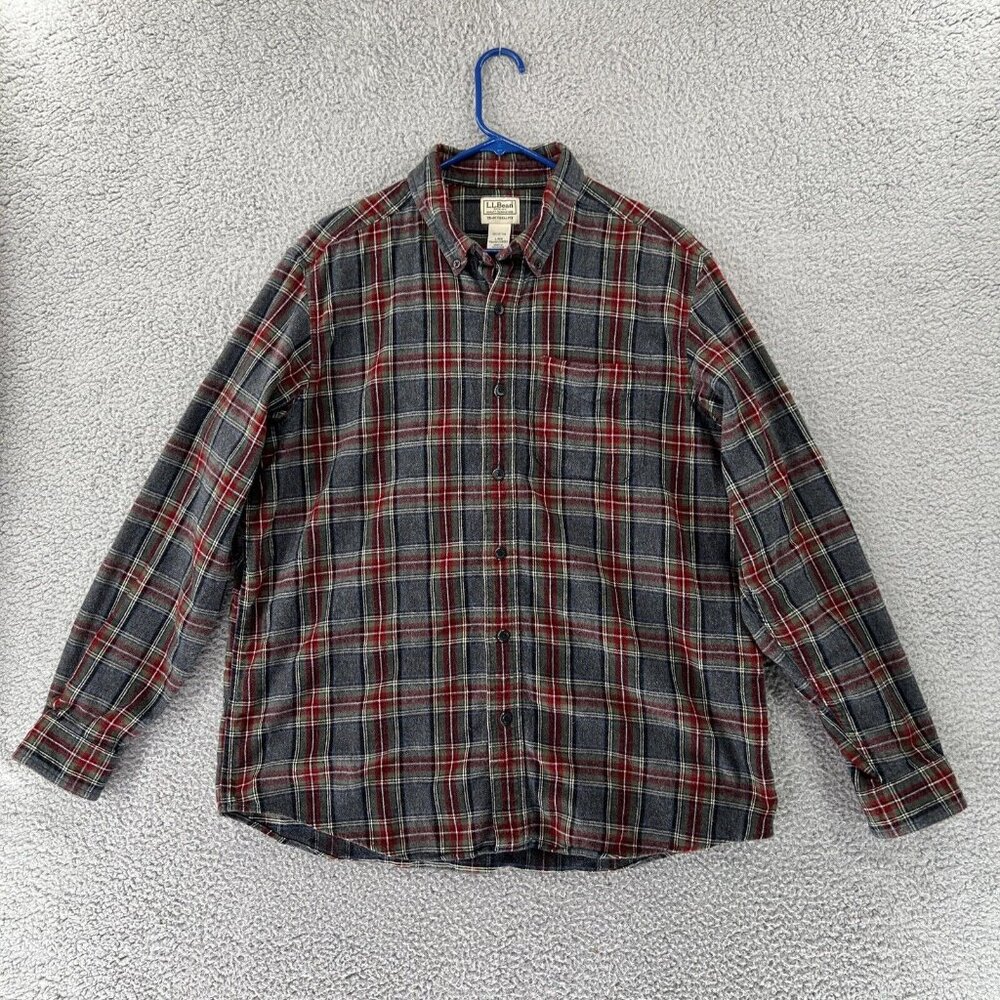 LL Bean Mens Large Multicolor Windowpane Plaid‎ Traditional Fit Flannel Shirt
